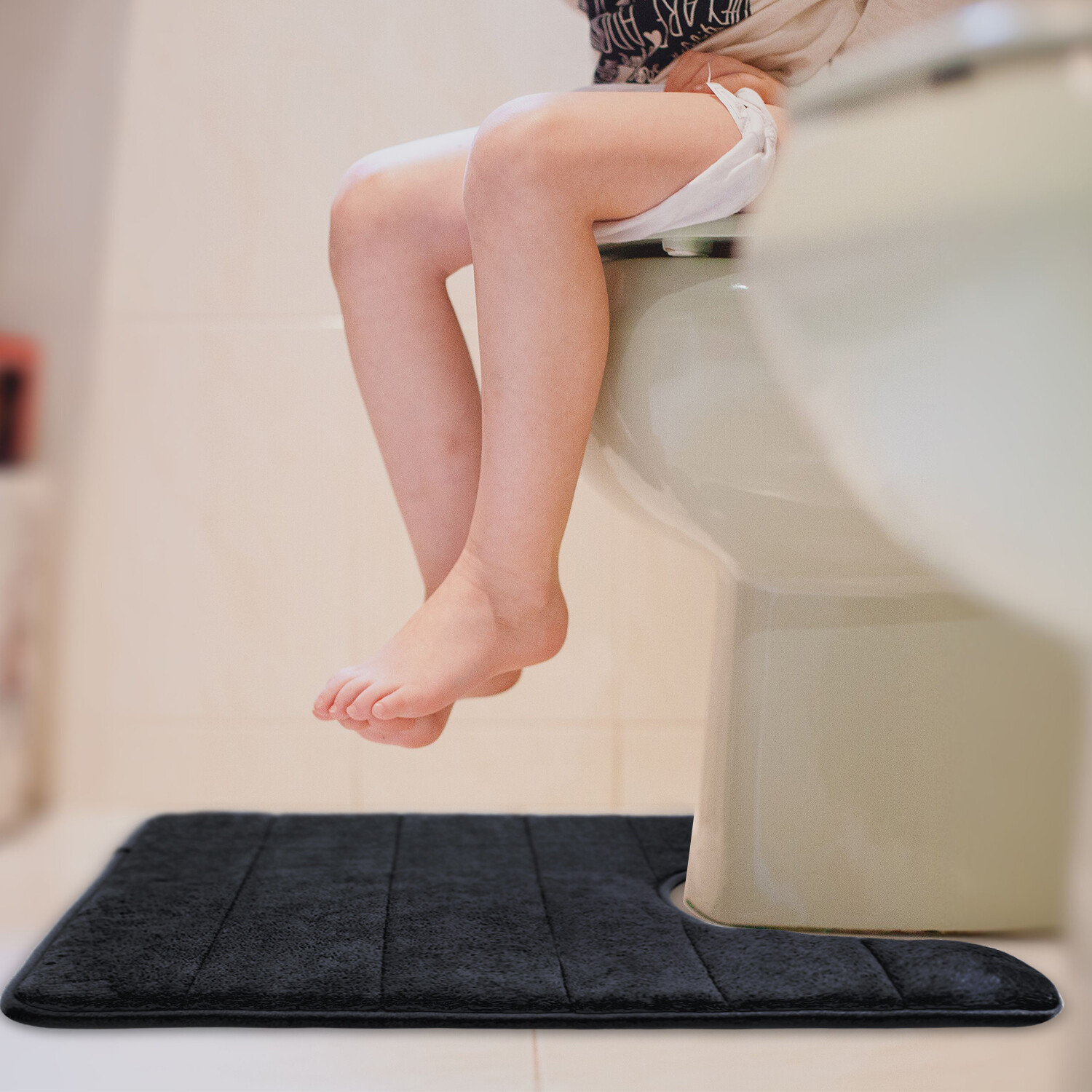 BETUS U-Shaped Contour Memory Foam Toilet Mat Velvet Washroom Rug - 16" x 24" gallery