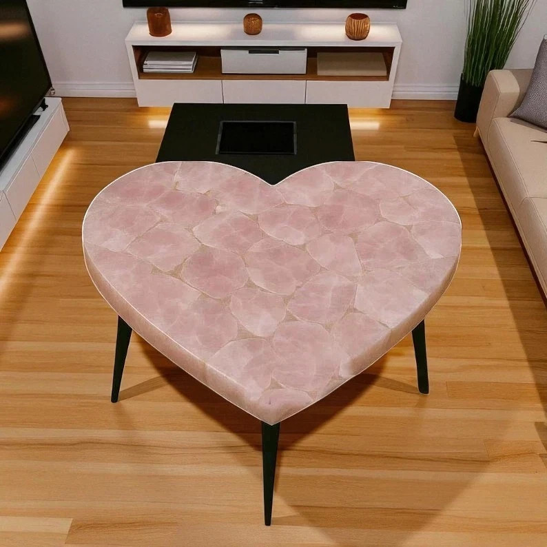 Stunning Rose Quartz Table Top - Round Shape - Natural Gemstone Decor gallery