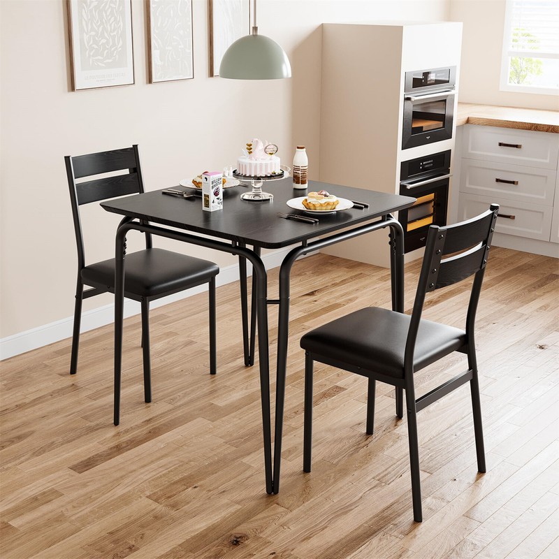 3 Pics Kitchen Table and Chairs for 2 Upholstered Chairs MDF Thickened Tabletop gallery