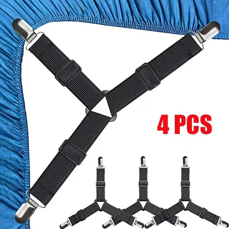 4Bed Sheet Fasteners Adjustable Elastic Suspenders Straps Mattress Covers Clips gallery