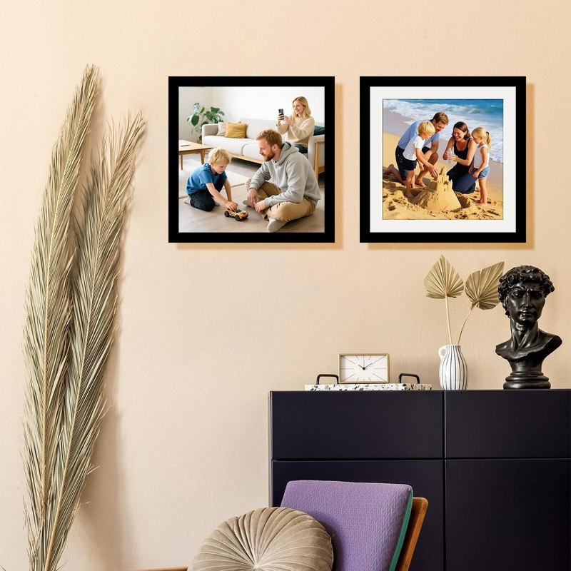10x10 Picture Frames - 2 Pack Solid Wood Black for Wall Mount & Tabletop Display gallery