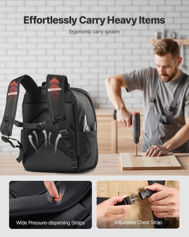 VEVOR Tool Backpack 49 Pockets Tear-resistant Jobsite Backpack for Electrician gallery