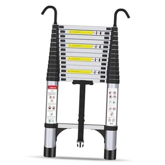 12.5 ft Aluminum Telescoping Ladder, 330 lb Load, Hooks, 12.5 FT Silver gallery