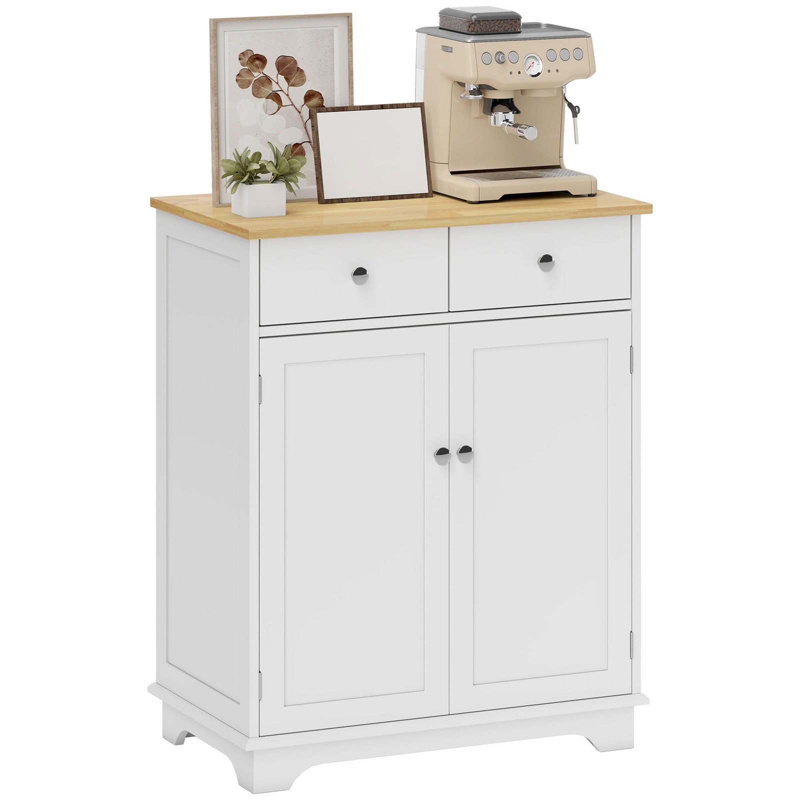 Kitchen Storage Cupboard Organizer Cabinet w/2 Drawers & Adjustable Shelf, White gallery