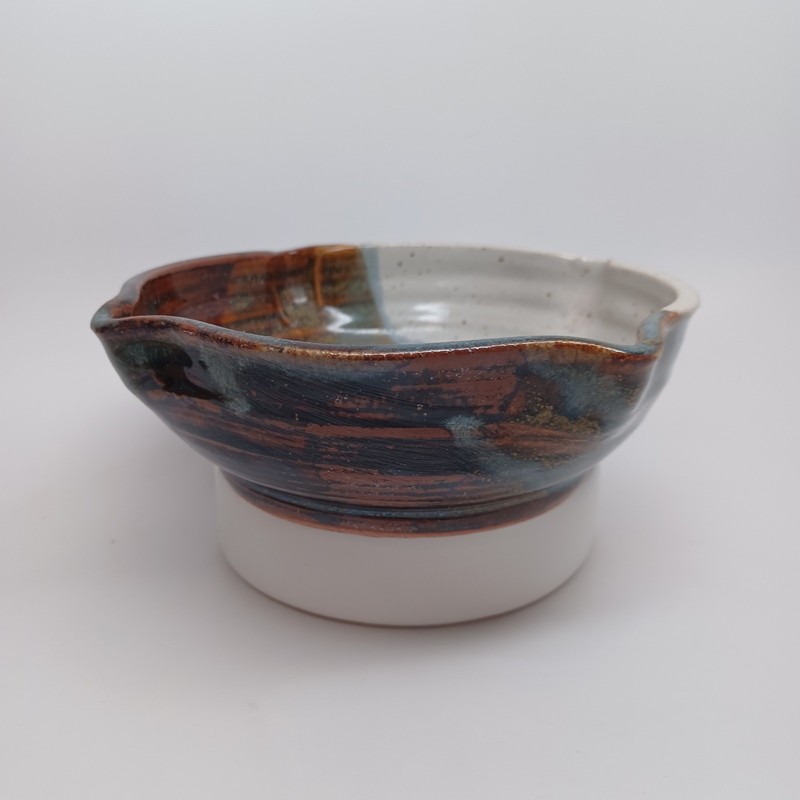 Studio Pottery Handcrafted Signed Stoneware Bowl Blue Brown Drip Glaze 6 inch gallery