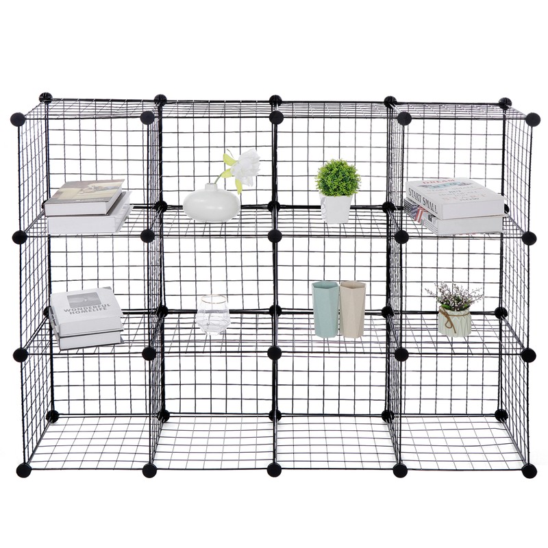 12 Wire Cube Storage Organizer Metal Shelving Rack Shelves Kitchen Bedroom Black gallery