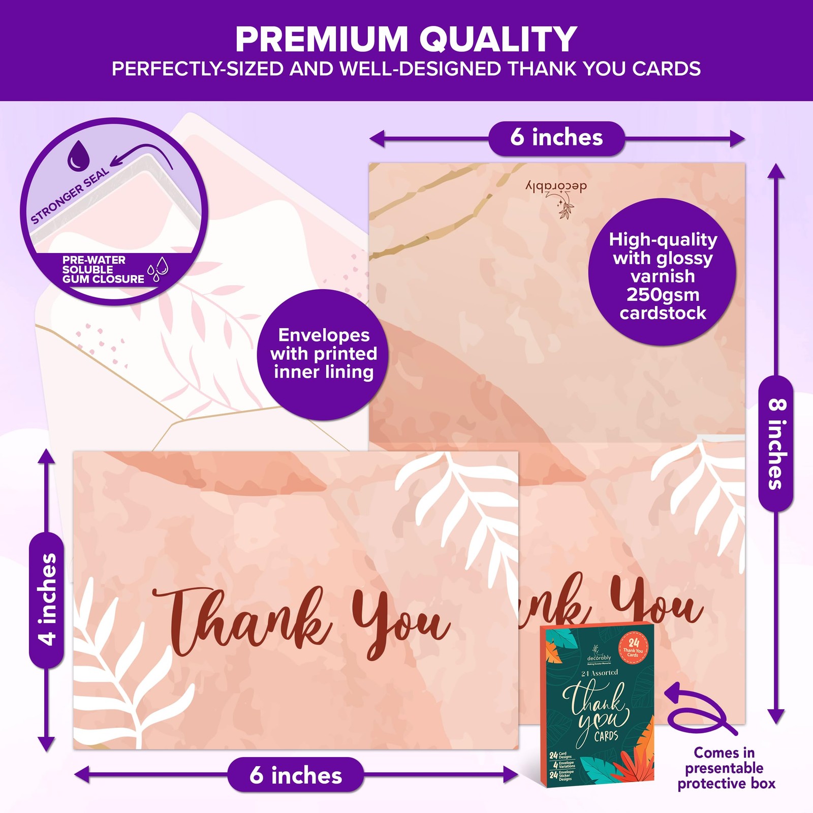 Decorably 24 Pack 6x4in Assorted Thank You Cards with 6x4 inches, Plain gallery