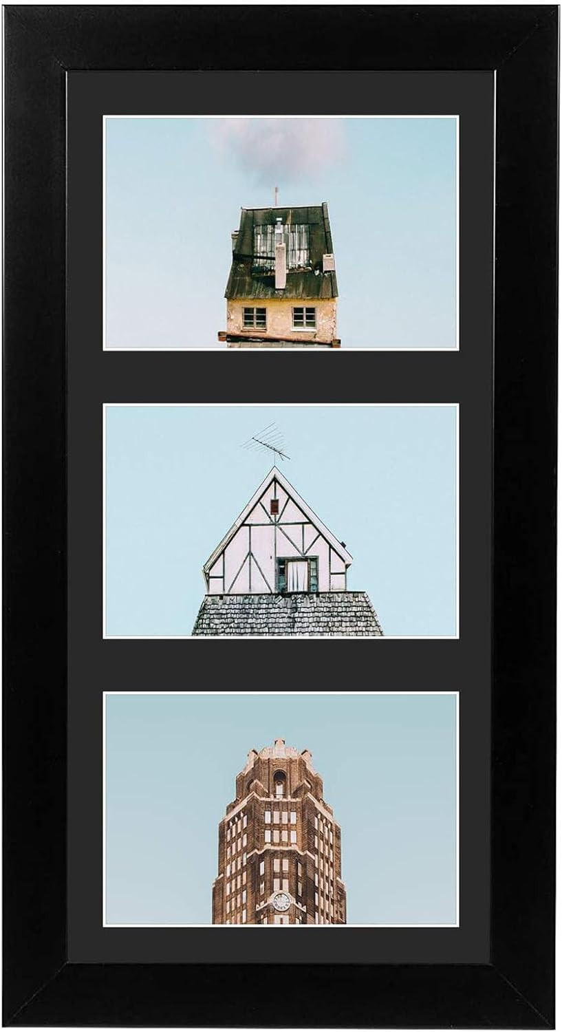7X14 Wood Frame for Three 4X6 Picture - Black with 3-Opening Black Mat Color - P gallery