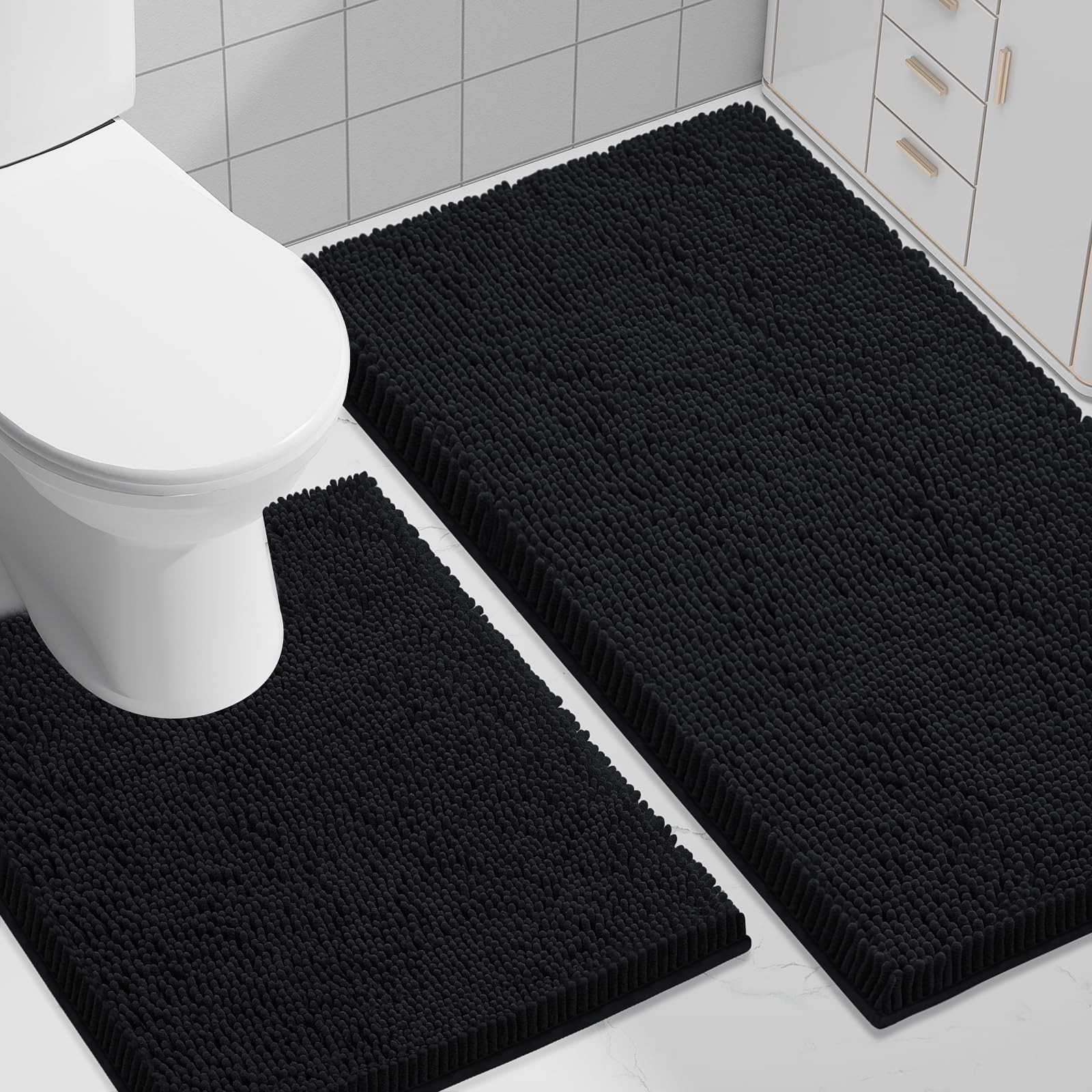 Bath Mat Set Absorbent Chenille Toilet Rug Non Slip Shaggy Carpet Rugs 2 Piec... gallery