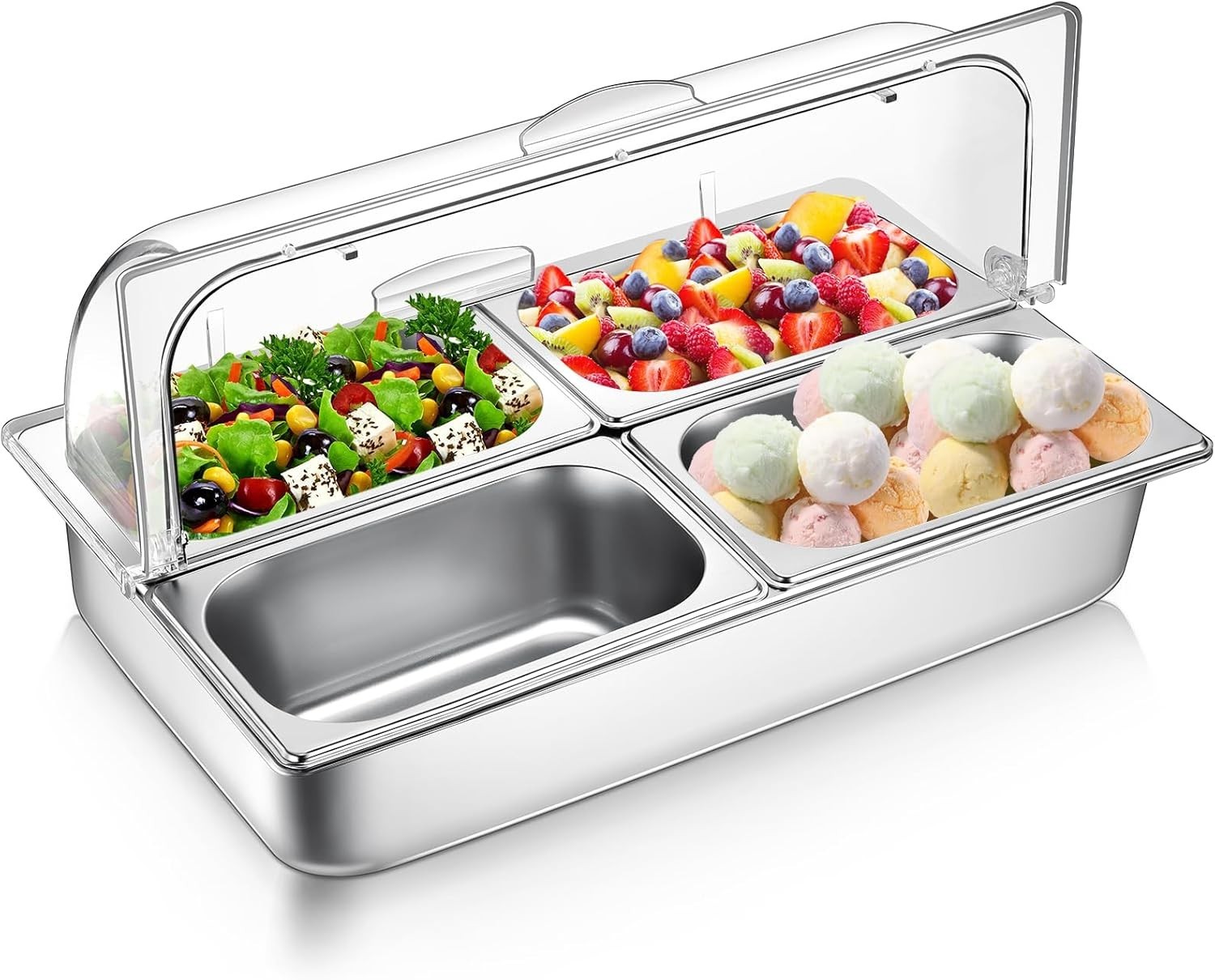 Countertop Food Serving Display Container and Clear Roll Top Cover Stainless Ste gallery