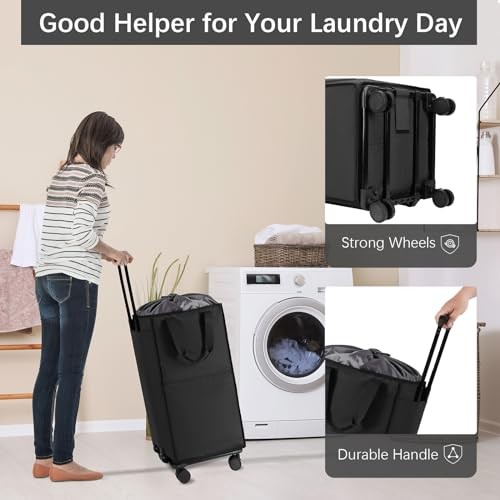 Extra Large Rolling Laundry Basket with Wheels, 90L Cart Version Darkgrey gallery