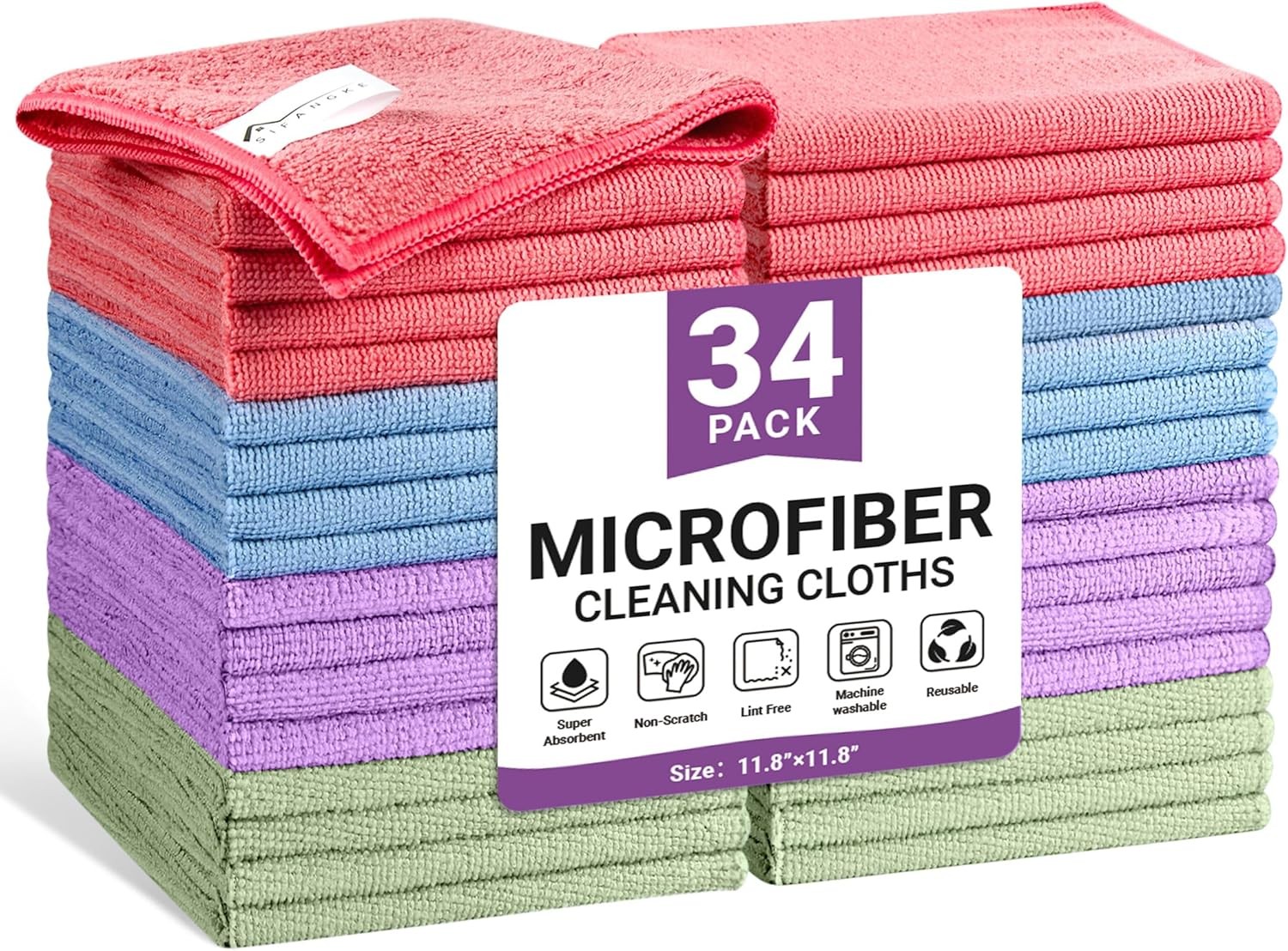 Microfiber Cleaning Cloth, 12 Pack Assorted Color Cleaning Rags for Housekeeping gallery