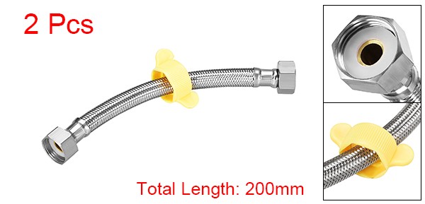 Faucet Supply Line Connector G1/2 Female x G1/2 Female 8" Long SUS304 Hose 2Pcs gallery