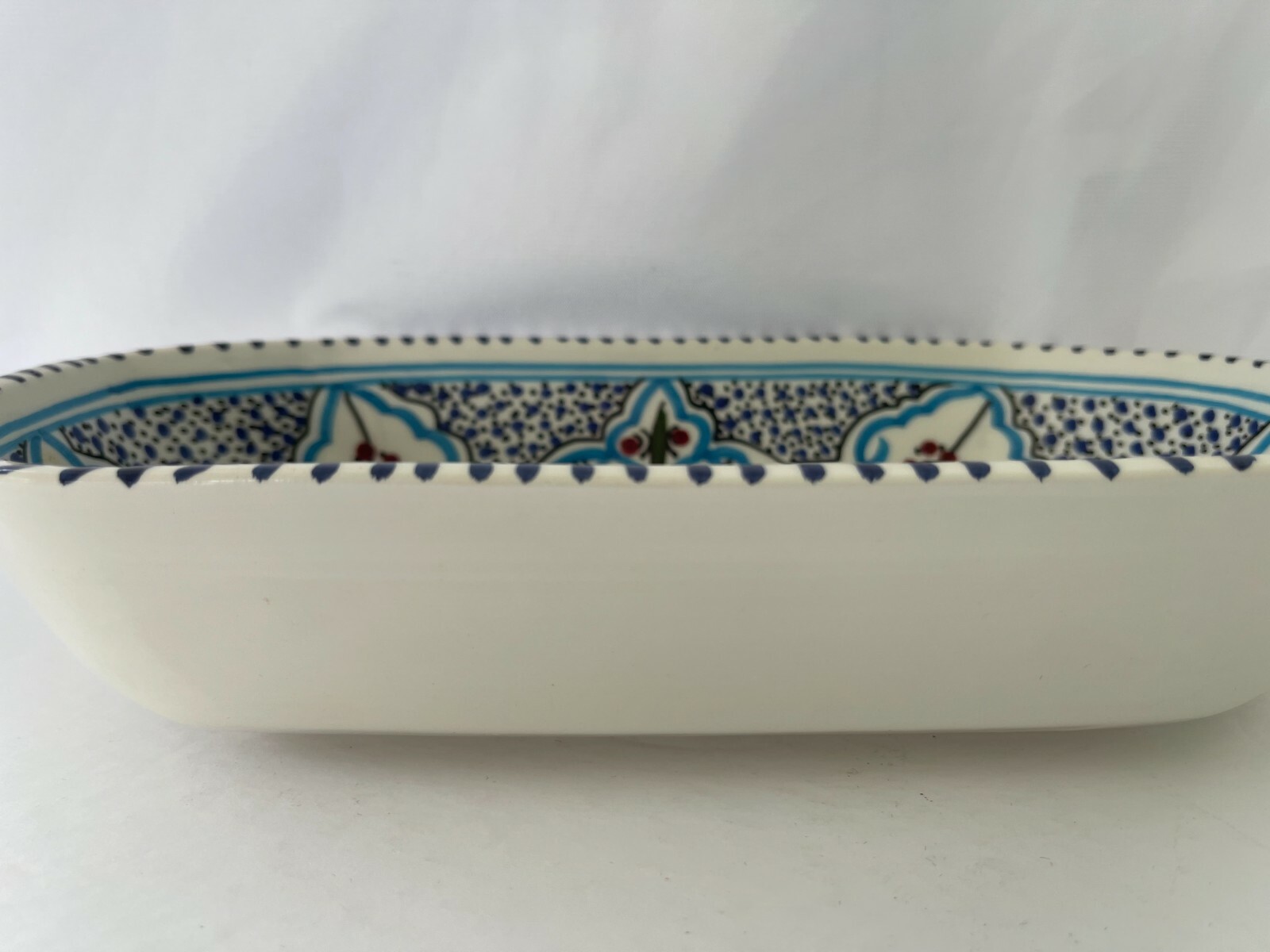 Hand Painted Vegetable Bowl Made In Tunsa Blues Oblong 11 x 6 1/4 x 2 1/2" gallery