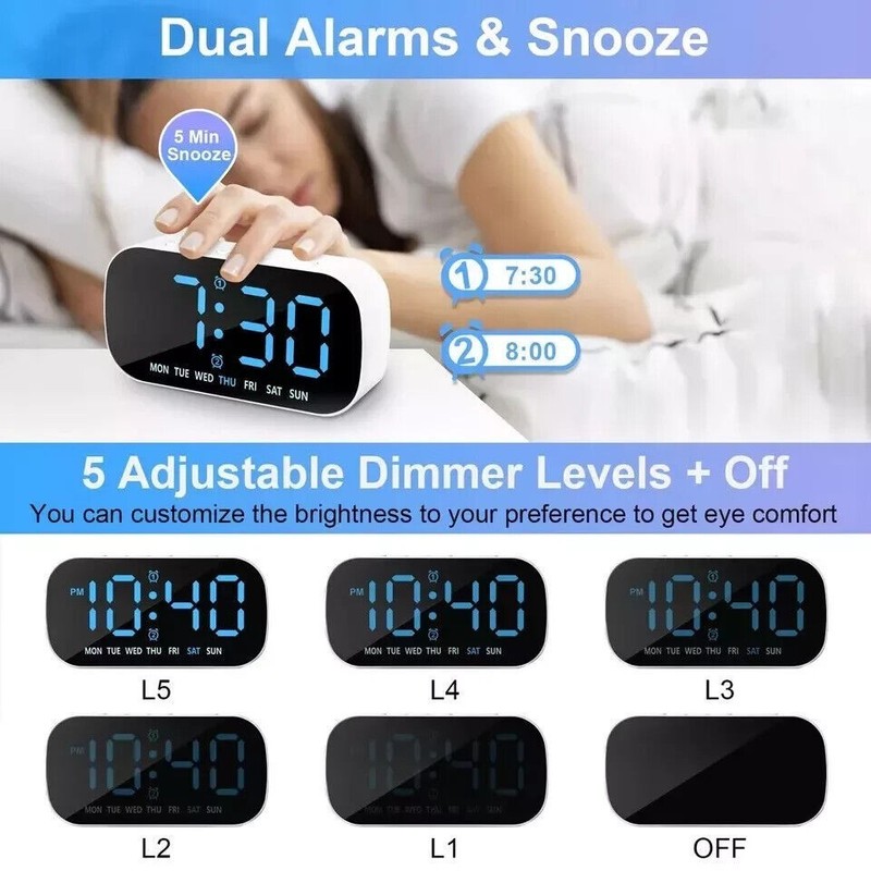 Electric Digital Alarm Clock LED Large Display Battery Backup Snooze Dual Alarm gallery