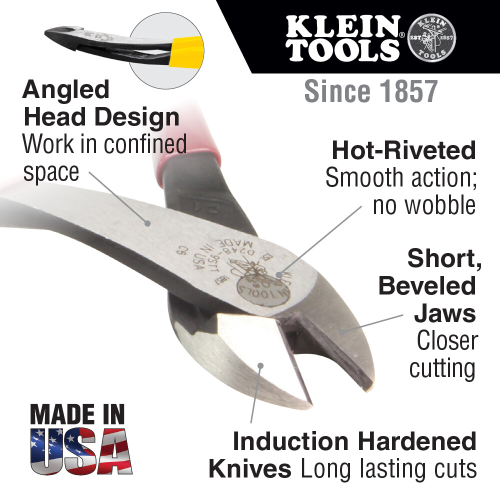 Klein Tools D2000-49 9 in. Heavy-Duty Diagonal Cut Pliers with Angled Head gallery