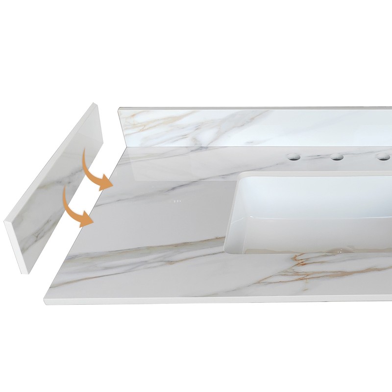 22" Sidesplash Vanity Top 4" Backsplash Carrara White Veins gallery