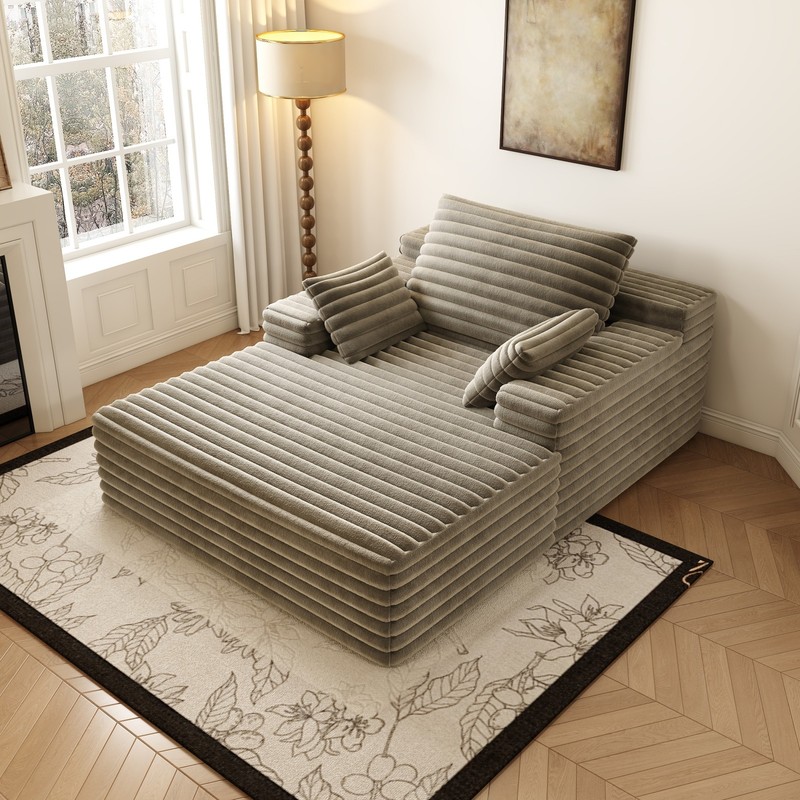 62" Oversized Boneless Chaise Lounge Sofa Bed Reading Chair Corduroy Cloud Couch gallery