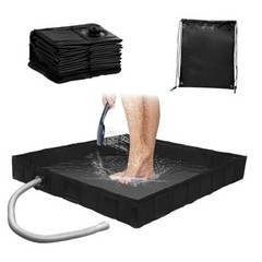 Portable Shower Base, Foldable Camping Shower Pan with Drain and Clamp to Keep