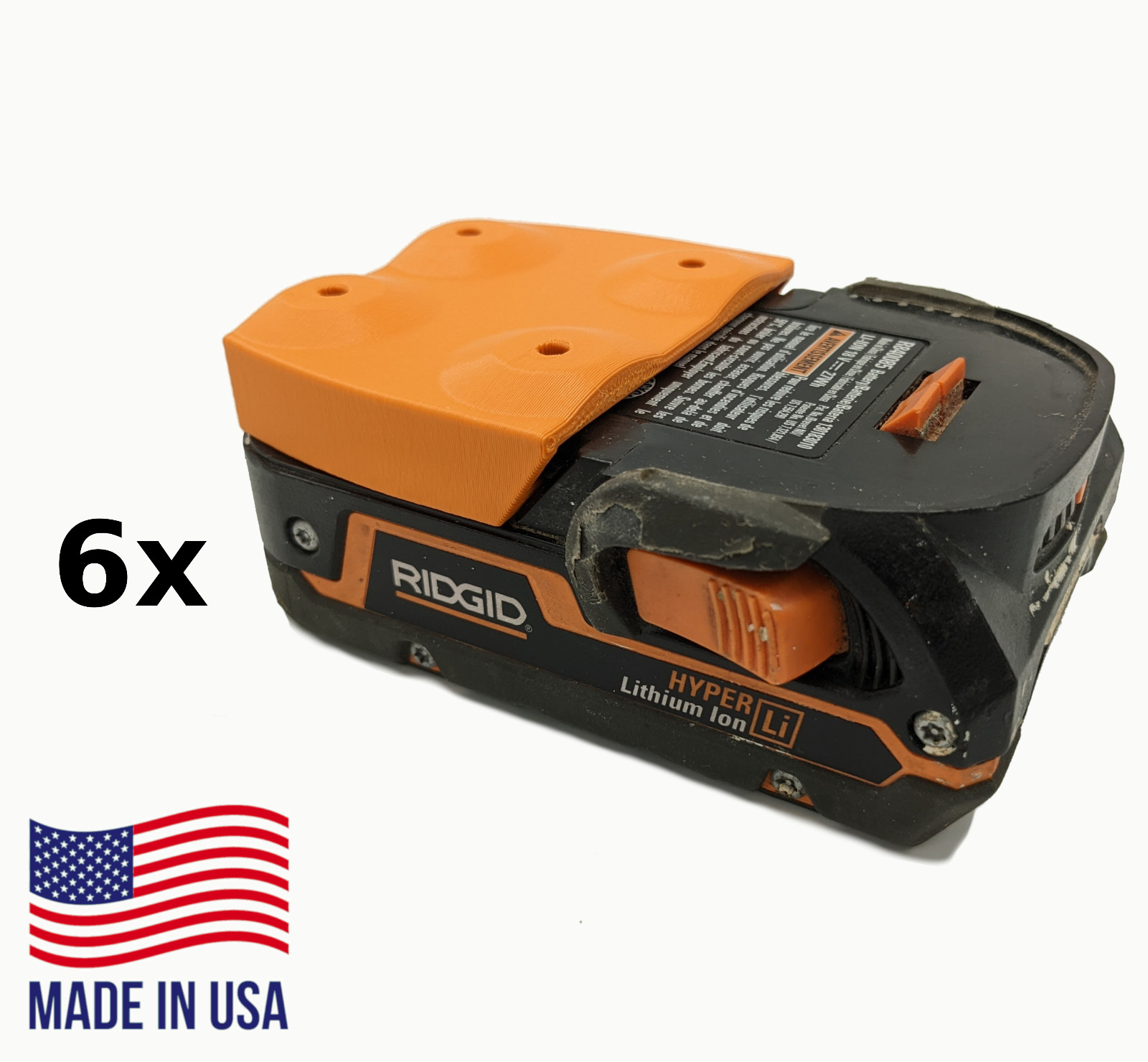 ORANGE! 6 Pack: RIDGID 18V Battery Mounts / Hangers / Holders - MADE IN USA gallery