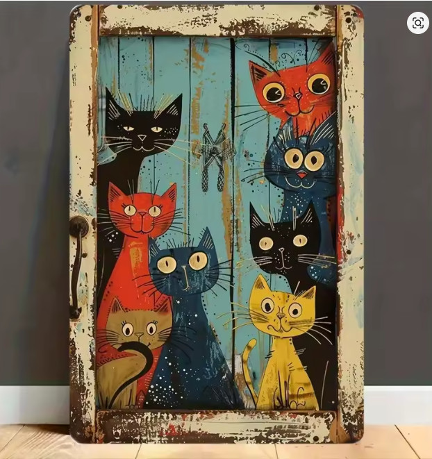 Unique Rustic Vintage Whimsical Mischievous Cats Metal Wall Sign Art 8x12 2D gallery