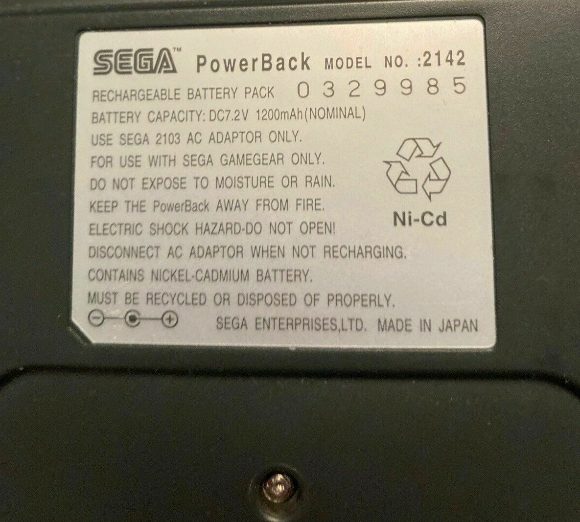 7.2v 1500MAH Battery Pack For Sega Power Back Game Gear Model No. 2142 gallery