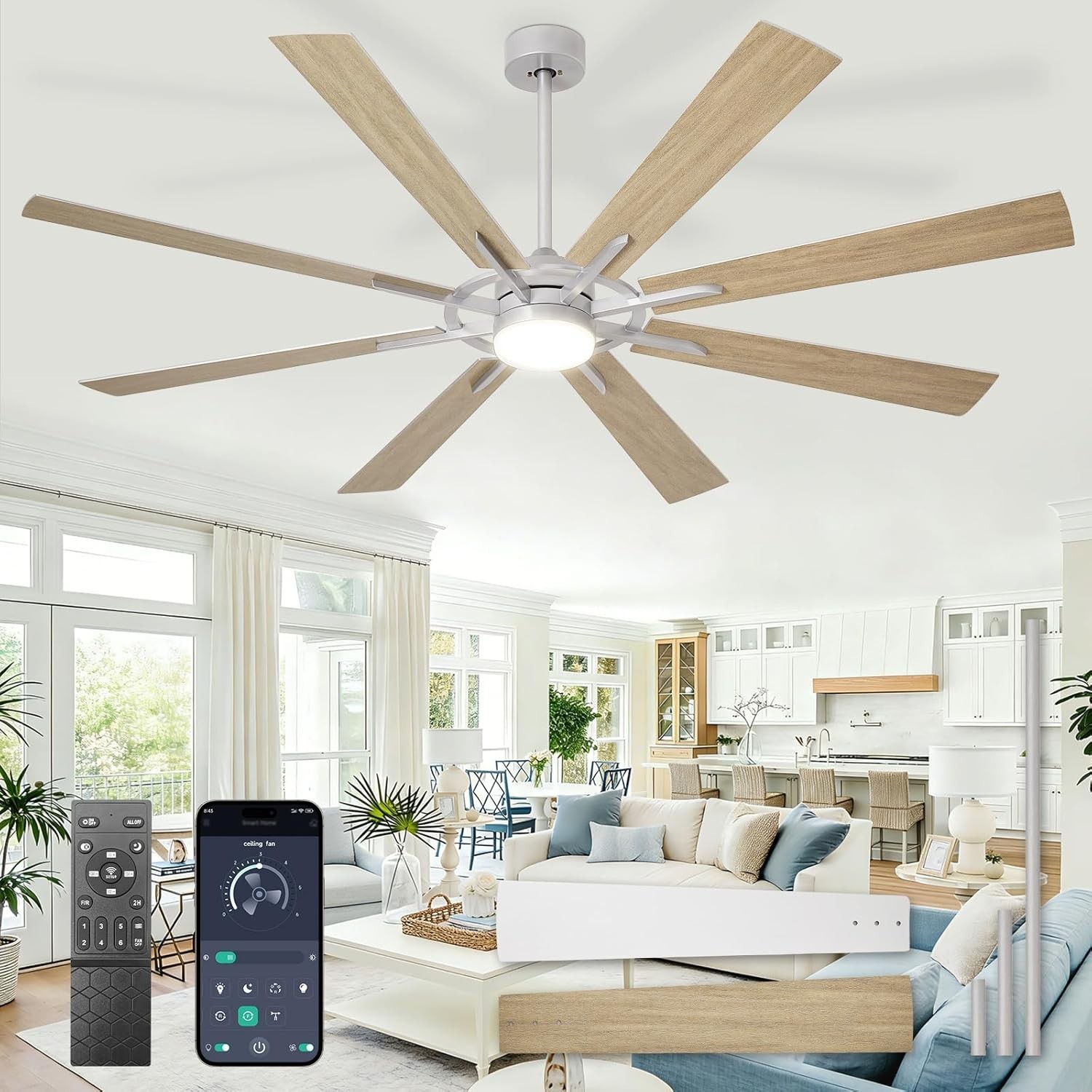 Modern 72" Ceiling Fan with Dimmable LED Light and Remote APP Control gallery