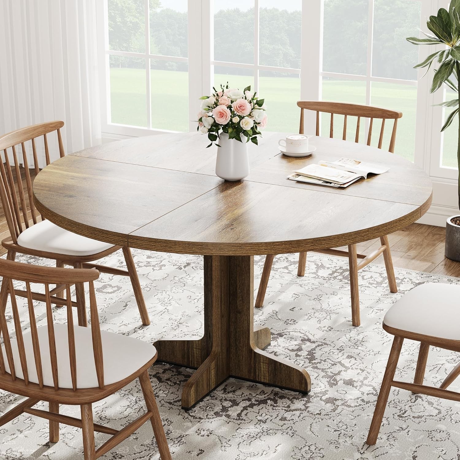 47 in Round Dining Table for 4-6 People, Farmhouse Kitchen Table Dinner Table US gallery