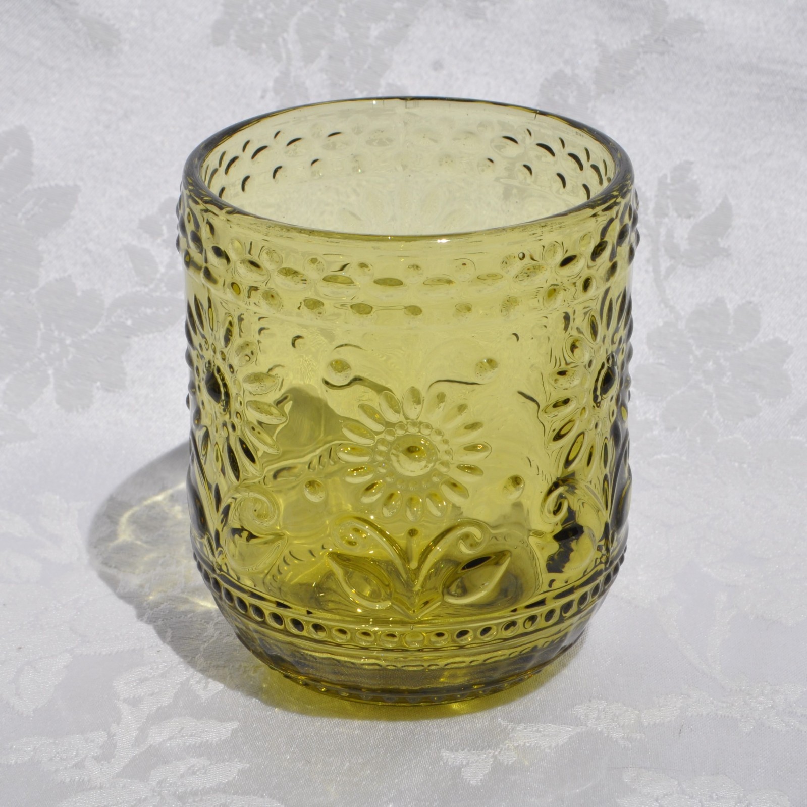 Creative Co-Op Green Floral Embossed 12oz Tumbler Votive Candle D/W Safe 4"x3.25 gallery
