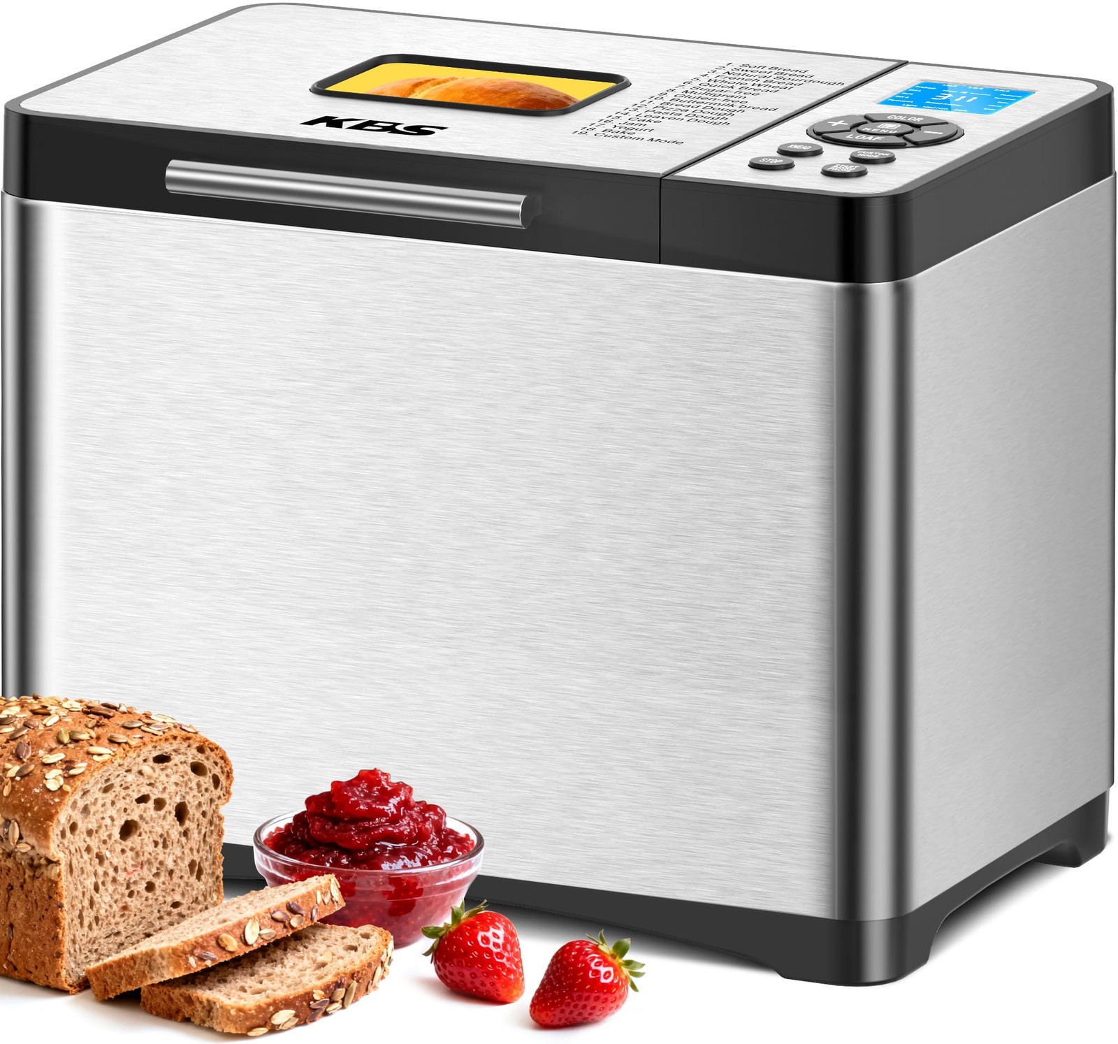 KBS 2LB 19-in-1 Programmable Bread Maker, Stainless Steel Bread Machine with gallery
