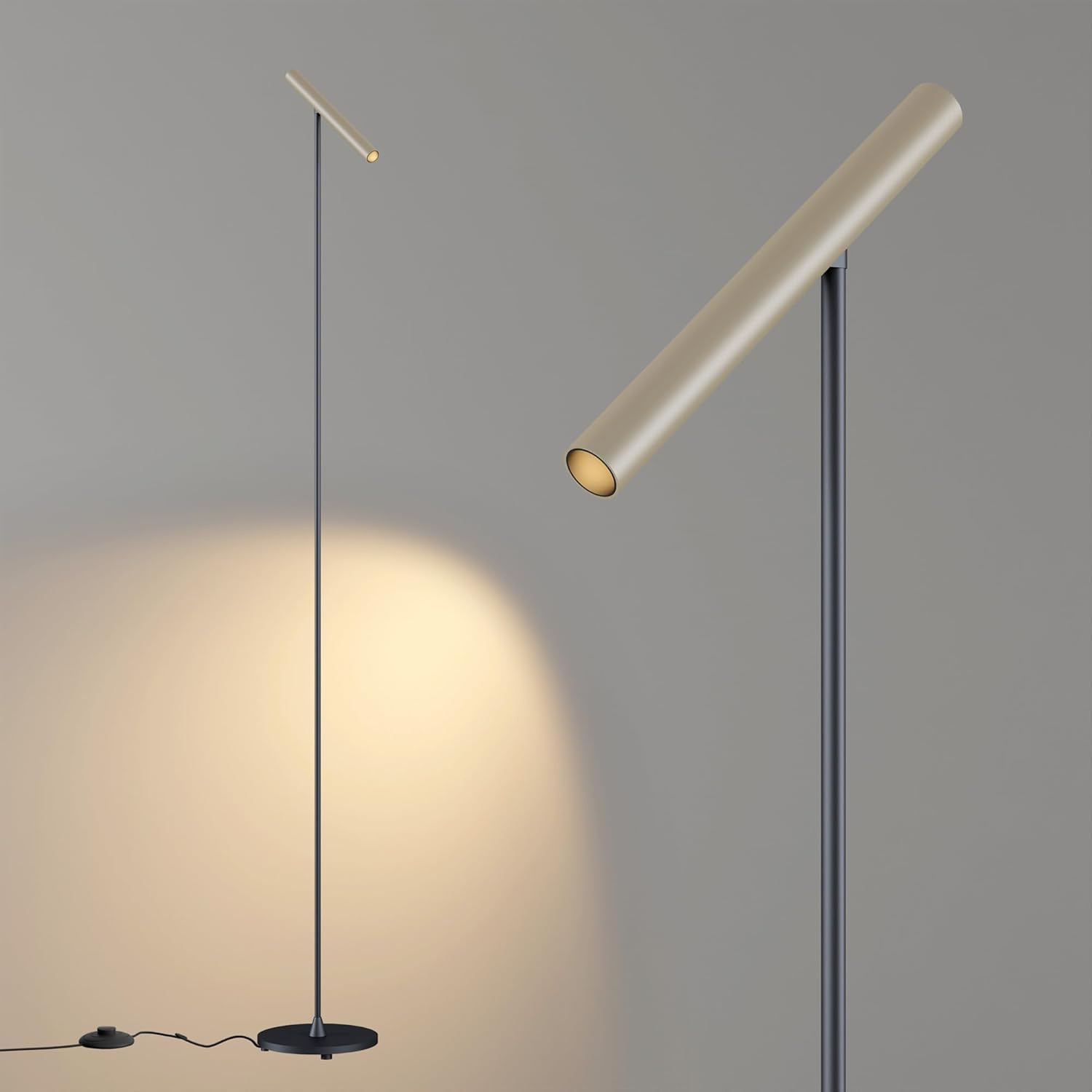 Modern 66" LED Floor Lamp with Adjustable Head & Foot Switch - Black & Champagne gallery