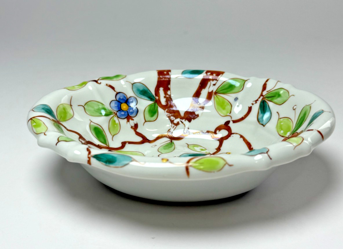Sherle Wagner Italian Ceramic Chinoiserie Soap Dish Floral & Vine Butterfly gallery