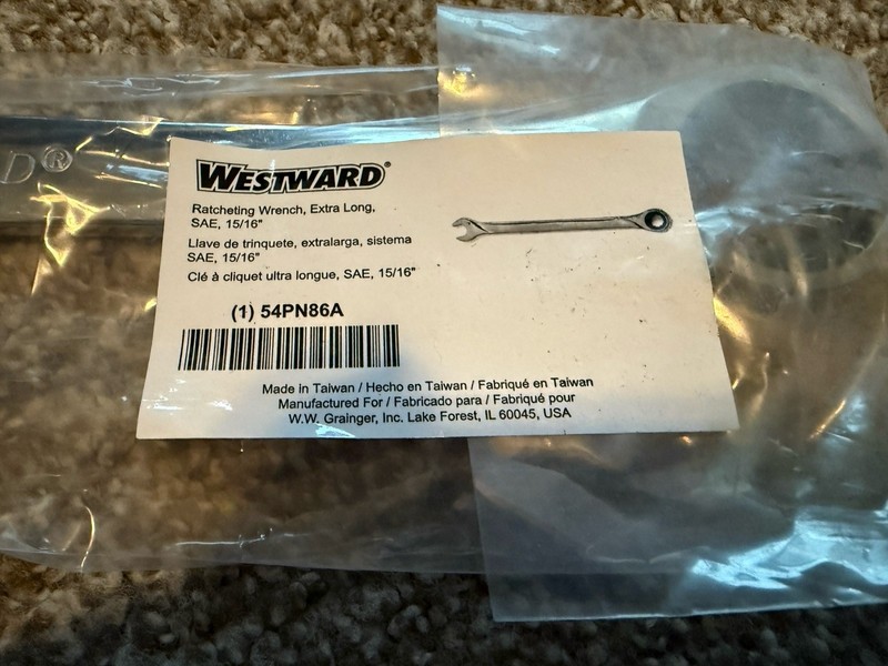 WESTWARD 15/16" SAE Ratcheting Wrench, Extra Long 54PN86 NEW gallery