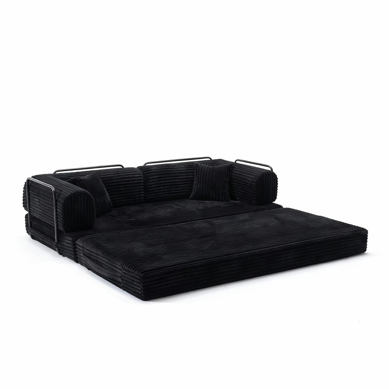 Compression Sofa Convertible Floor Sleep Bed Modular Sectional Corduroy Black gallery