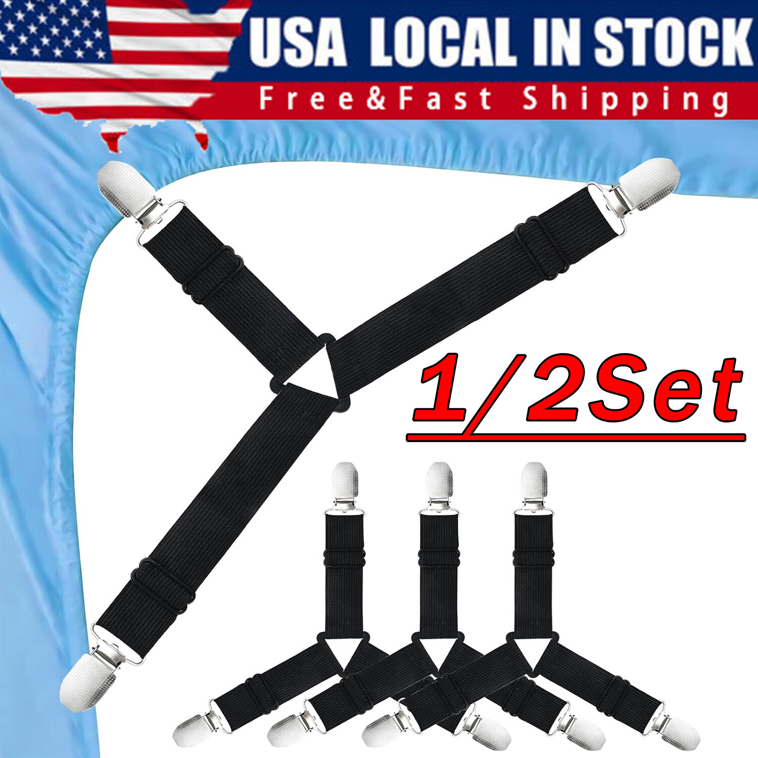 4Bed Sheet Fasteners Adjustable Elastic Suspenders Straps Mattress Covers Clips gallery
