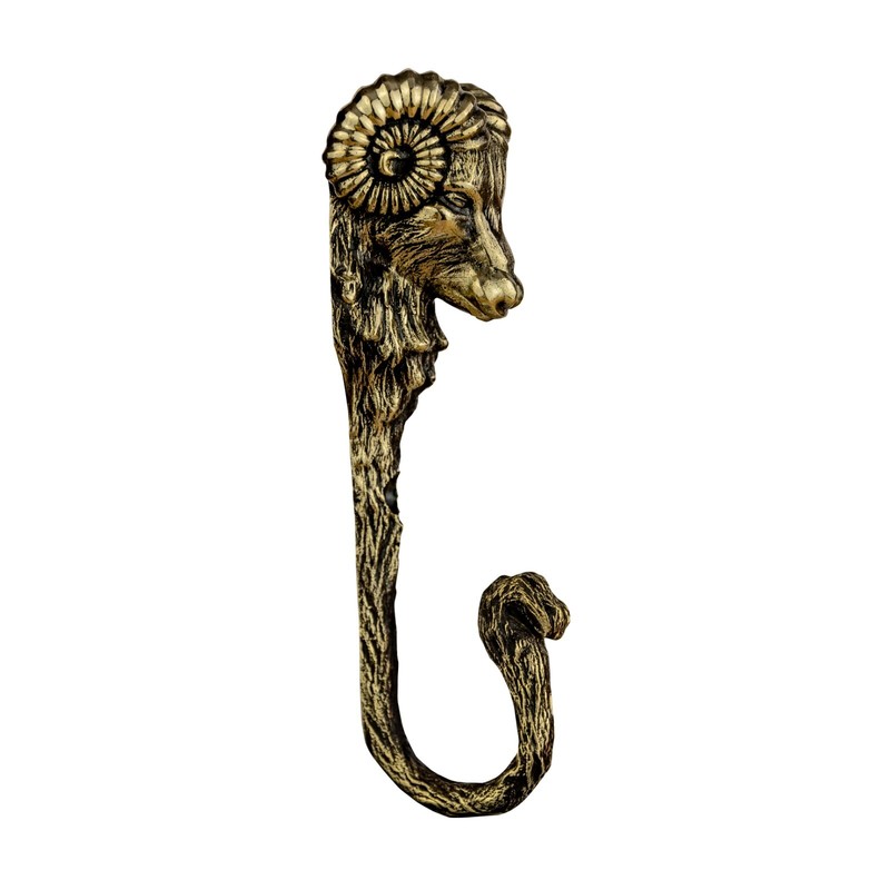 Aries Ram Head Decorative Hook, Wall Mounted Brass Ram Head Hook. gallery