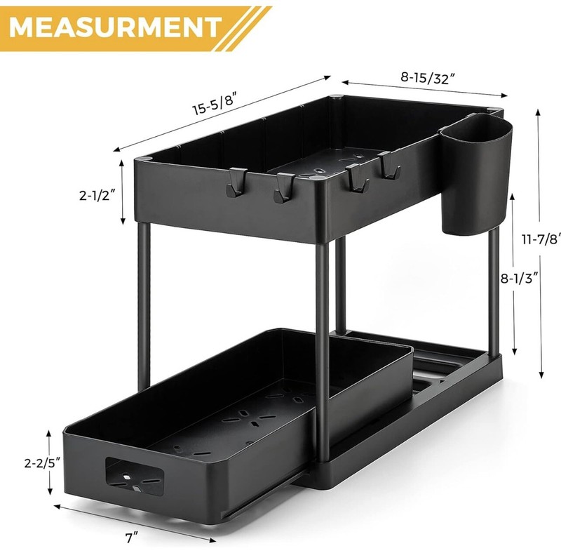 Pack Pull Out Under Sink Organizer Matte Black Hook & Hanging Cup - A0084 gallery
