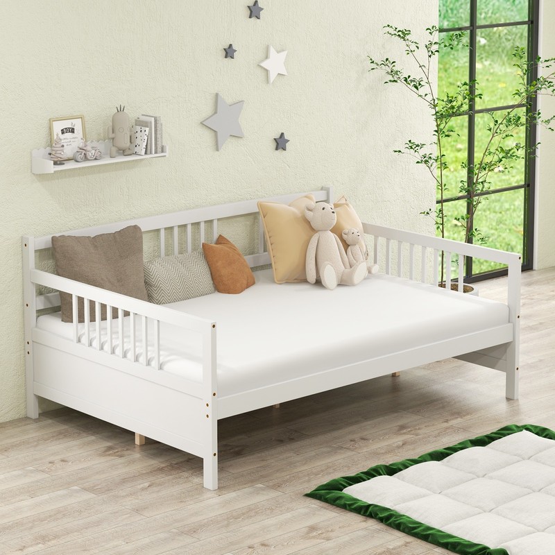 Full Size Daybed Frame Solid Wood Sofa Bed for Living Room Bedroom White gallery