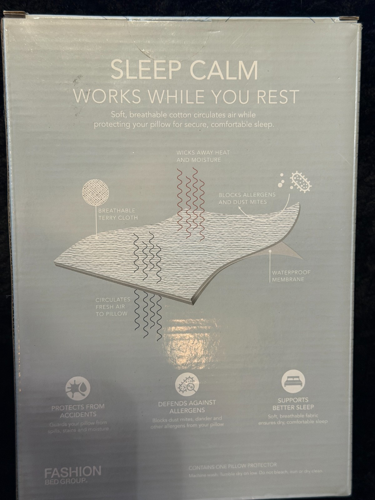 Sleep Calm Waterproof Pillow Protector Standard Queen New Sealed Allergy Proof gallery