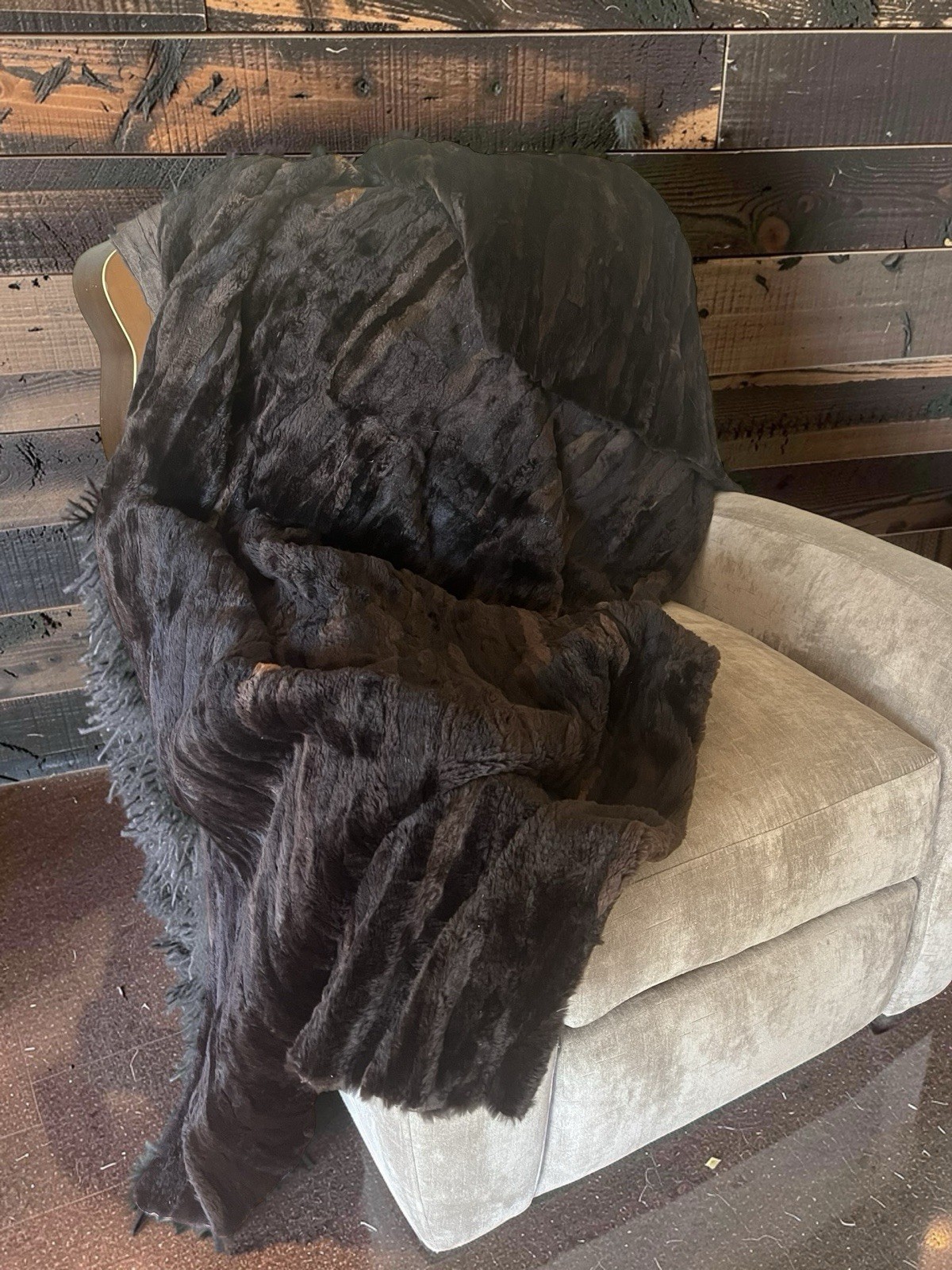 Vintage Real Rabbit Fur Deep Brown Bed Throw Fabric Unlined 90” Long 86” Wide gallery