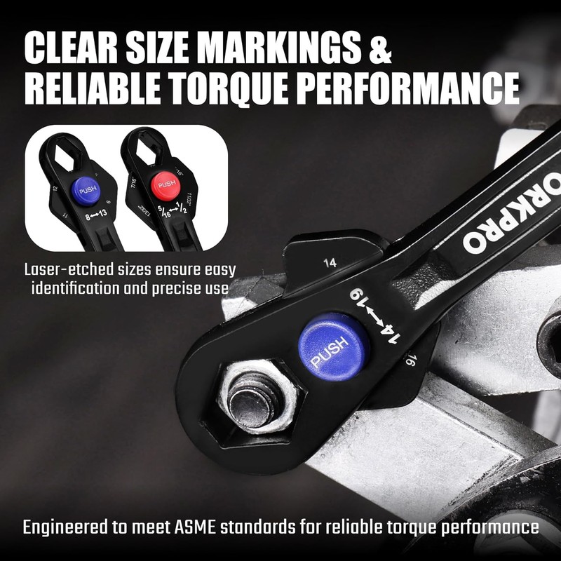 WORKPRO 2PC 12-in-1 Universal Adjustable Wrench Set 8-19mm Metric 5/16"-3/4" SAE gallery