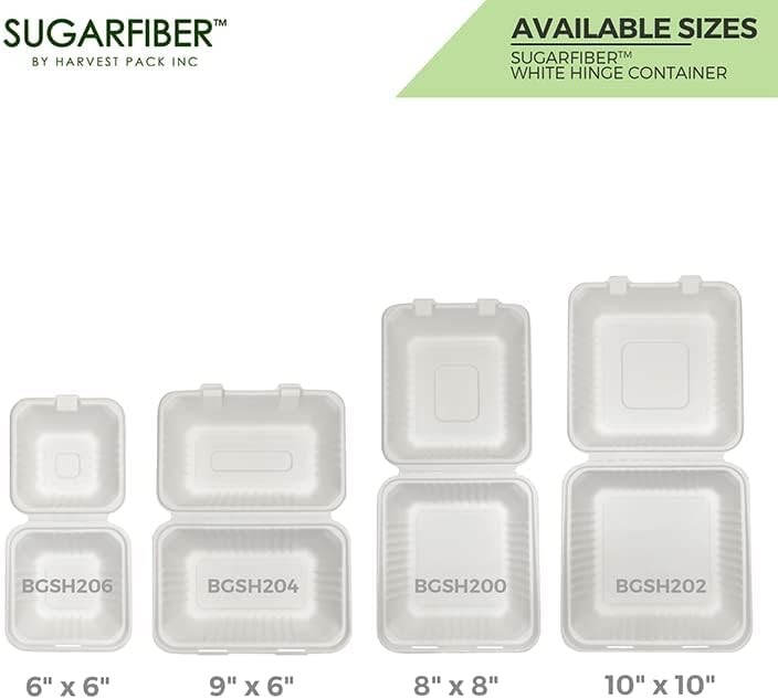 50 Count Compostable Take-Out Boxes, Square 6" Bagasse Clamshell gallery
