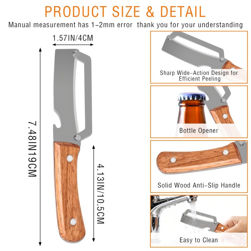 Multi-Functional Vegetable Peeler for 10.8*4CM, Natural Wood Color + Silver gallery