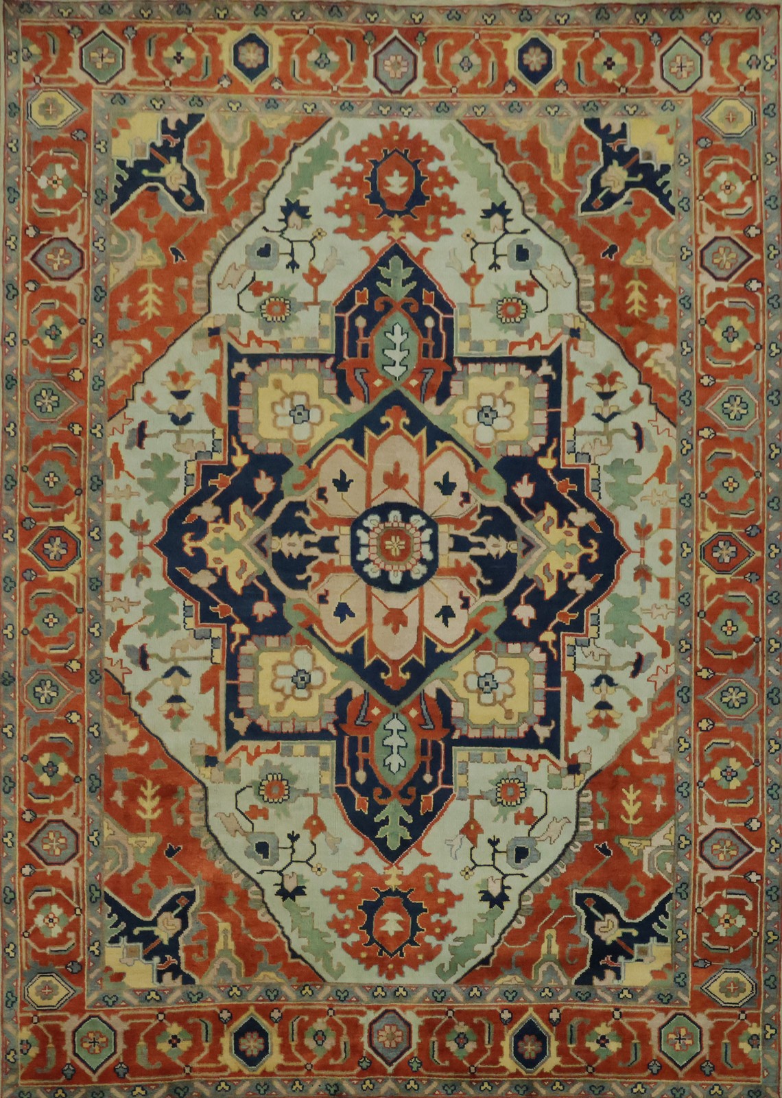 Light Blue and Rust Traditional Large Rug 10'x14' Ft Handmade Oriental Wool Rug gallery
