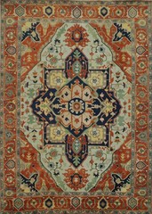 Light Blue and Rust Traditional Large Rug 10’x14′ Ft Handmade Oriental Wool Rug