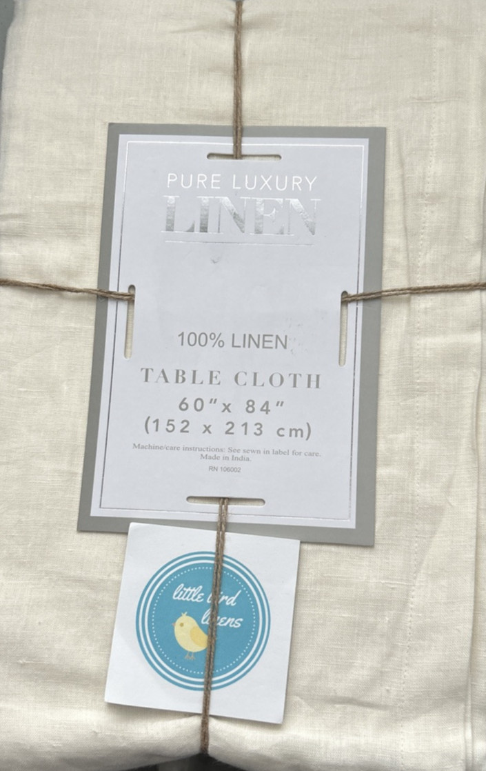 Pure Linen Tablecloth Cream 60x84 Rectangular 100% Luxury Linen Neutral New gallery