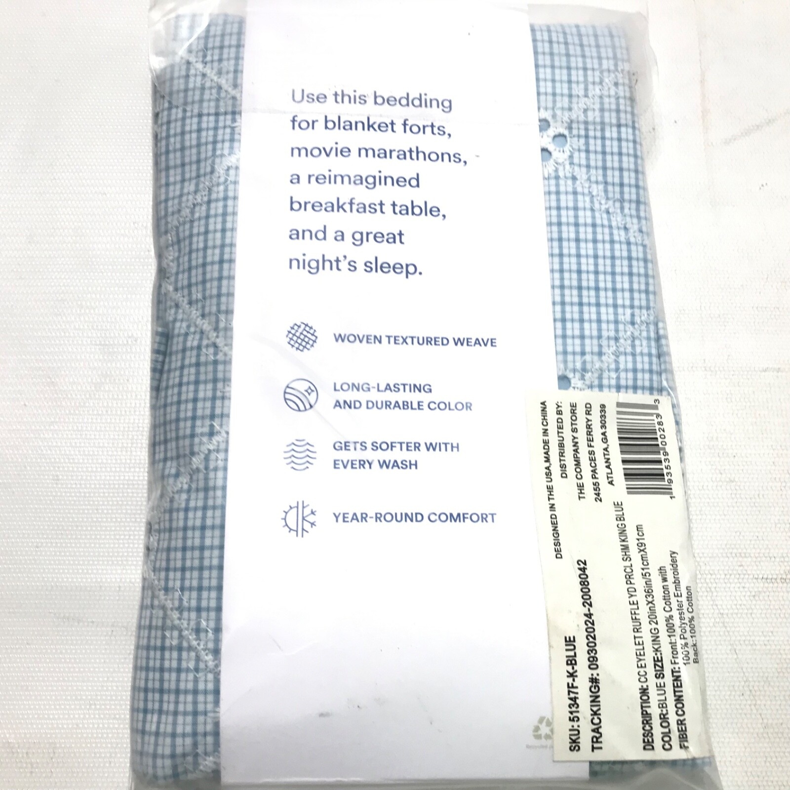 The Company Store Cotton Eyelet Ruffle Yarn Dyed Percale King Blue 36 x 20” New gallery