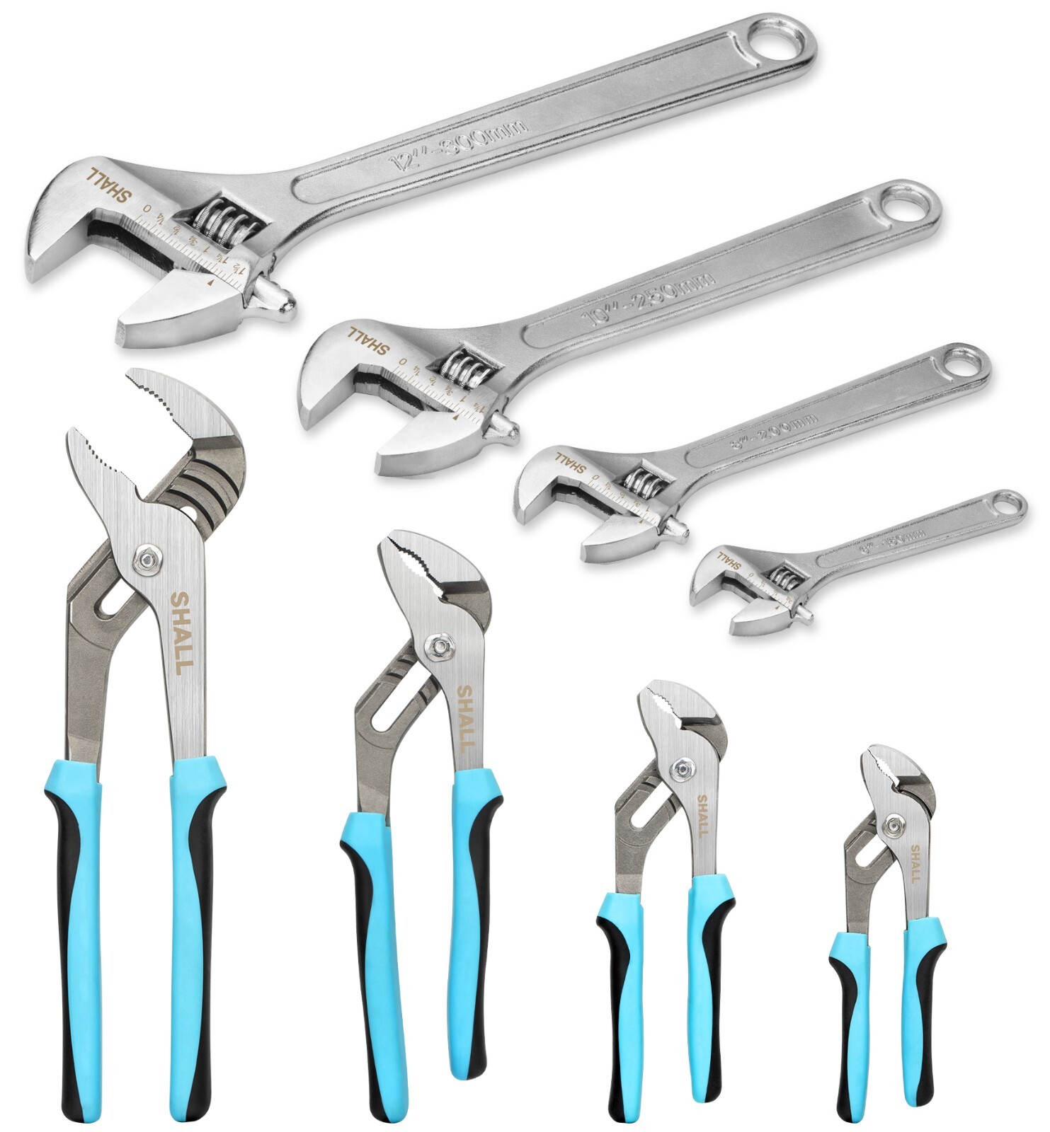 SHALL 8-Piece Adjustable Wrench & Water Pump Pliers Set, 12/10/8/6 Inch gallery