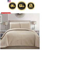 Fancy Collection Embossed Coverlet Bedspread Over Size Set Solid Austin Beige…
