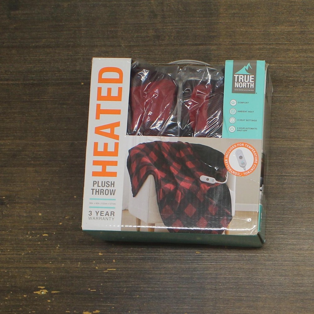 true North Microplush Plaid Heated Electric Throw Blanket Red / Black 50x60